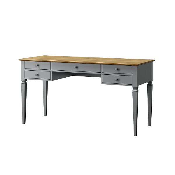 Изображение рабочий стол письменный в детскую или кабинет в стиле лофт или скандинавском стиле классика коллекции "Ольса-С" 005, размеры 147х76х59 см. (цвет белый лак, белый лак/антик 24, серый 7042/антик 24) для ребенка или подростка
