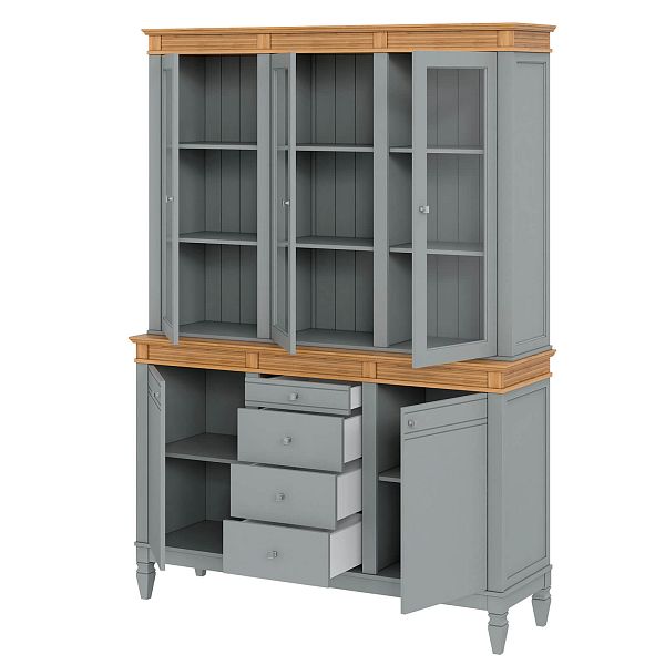 Фото стеллаж из массива сосны в гостиную в стиле кантри коллекция Ольса цвет белый лак, белый лак/антик 24, серый 7042, серый 7042/антик 24, дерево, размеры 157х219х46,5 в интернет-магазине СиВер - успейте купить по скидке