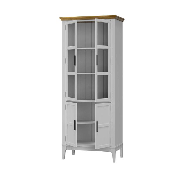 Фото Шкаф для посуды «Квадро-С» 22GT-185 из массива сосны. Цвет белый лак, белый лак-антик 24, серый 7042-антик 24, идеально для стиля сканди, минимал, лофт. С доставкой по России. Материал - массив сосны, размер - 757х1846х420 мм. в интернет-магазине СиВер