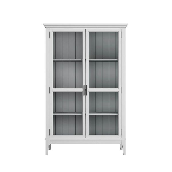 Фото шкаф для посуды из массива сосны в гостиную в стиле кантри коллекция «Квадро-С» цвет белый лак-серый 7042, белый лак-антик 24, серый 7042-антик 24, дерево размеры 999х1553х420 в интернет-магазине СиВер