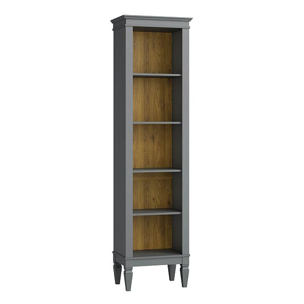 Фото стеллаж из массива сосны в гостиную в стиле лофт или скандинавском стиле коллекция "Ольса-С" цвет белый лак, серый 7042, светлый дерево размеры 54х203х36 в интернет-магазине СиВер