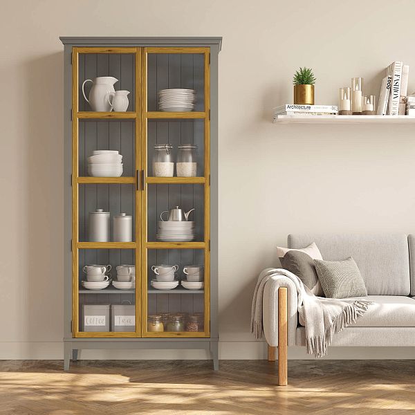 Фото Шкаф для книг «Квадро-С» 220 из массива сосны в гостиную в стиле кантри коллекция «Квадро-С» цвет белый лак, белый лак-антик 24, серый 7042-антик 24, дерево размеры 995х2047х421 в интернет-магазине СиВер