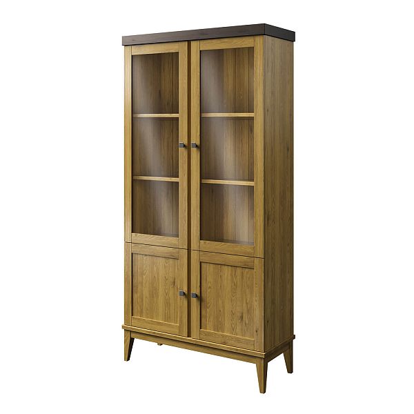 Фото шкаф для посуды из массива сосны в гостиную в стиле кантри коллекция «Бон Вояж» цвет антик 24-колониал, дерево размеры 1007х2035х401 в интернет-магазине СиВер