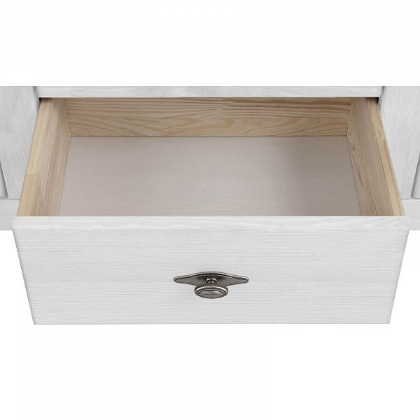 Фото прикроватная тумба в спальню из массива сосны Рауна 02 цвет белый воск УКВ размеры 48х60х42 в стиле кантри в интернет-магазине СиВер