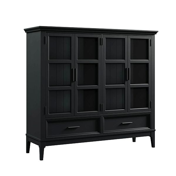 Фото шкаф для посуды из массива сосны в гостиную в стиле кантри коллекция «Квадро-С» цвет белый лак, белый лак-антик 24, серый 7042-антик 24, дерево размеры 1384x1272x420 в интернет-магазине СиВер