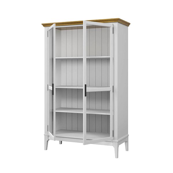 Фото шкаф для посуды из массива сосны в гостиную в стиле кантри коллекция «Квадро-С» цвет белый лак-серый 7042, белый лак-антик 24, серый 7042-антик 24, дерево размеры 999х1553х420 в интернет-магазине СиВер
