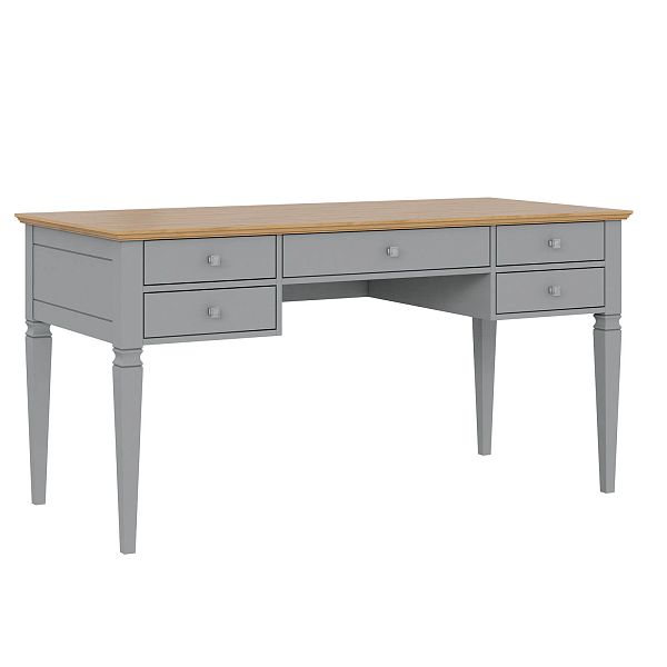 Изображение рабочий белый стол письменный в детскую или кабинет в стиле скандинавский или лофт пример в интерьере как смотрится коллекции "Ольса" 005 149x76x70 (белый лак, белый лак/антик 24, серый 7042, серый 7042/антик 24) для ребенка, взрослого или подростка