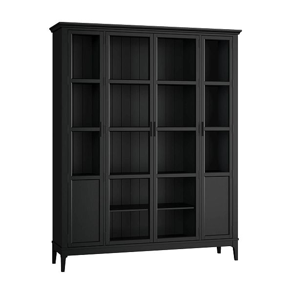 Фото Шкаф для книг «Квадро-С» 422С из массива сосны в гостиную в стиле кантри коллекция «Квадро-С» цвет белый лак, белый лак-антик 24, серый 7042-антик 24, дерево размеры 1643х2047х421 в интернет-магазине СиВер