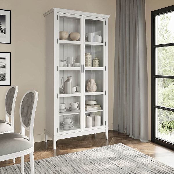 Фото Шкаф для книг «Квадро-С» 220 из массива сосны в гостиную в стиле кантри коллекция «Квадро-С» цвет белый лак, белый лак-антик 24, серый 7042-антик 24, дерево размеры 995х2047х421 в интернет-магазине СиВер