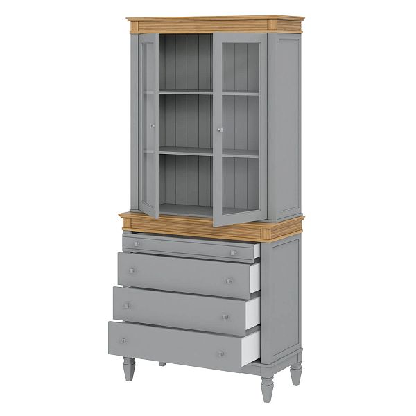 Фото стеллаж из массива сосны в гостиную в стиле кантри коллекция Ольса цвет белый лак, белый лак/антик 24, серый 7042, серый 7042/антик 24, дерево, размеры 102х219х46,5 в интернет-магазине СиВер - успейте купить по скидке