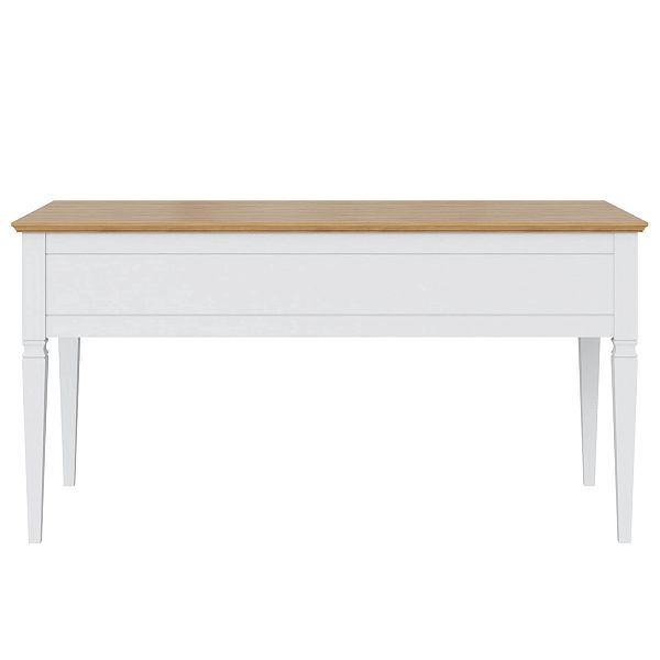 Изображение рабочий белый стол письменный в детскую или кабинет в стиле скандинавский или лофт пример в интерьере как смотрится коллекции "Ольса" 005 149x76x70 (белый лак, белый лак/антик 24, серый 7042, серый 7042/антик 24) для ребенка, взрослого или подростка