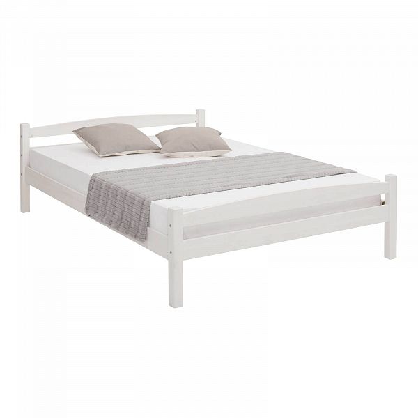 Фото Белая двуспальная кровать в скандинавском стиле коллекции Самет 090 x 200 из массива сосны цвета белый воск УКВ