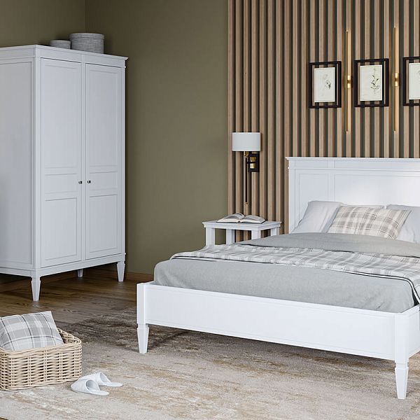 Изображение каталог шкаф для одежды на ножках в гостиную или в спальню из массива сосны "Ольса" 02 (белый лак) двуххдверный, размеры 1220x2129x600 в стиле кантри в интернет-магазине СиВер