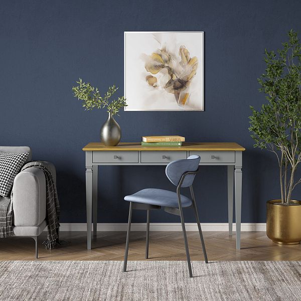 Изображение рабочий стол письменный в детскую или кабинет в стиле лофт или скандинавском стиле классика коллекции "Ольса-С" 003, размеры 121х76х59 см (цвет белый лак, белый лак/антик 24, серый 7042/антик 24) для ребенка или подростка