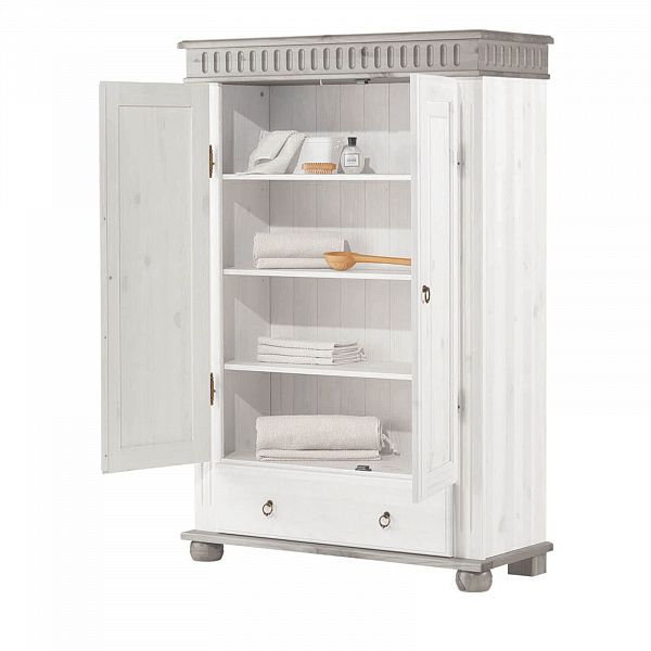 Фото пример шкаф из натурального дерева массива сосны классика скандинавский стиль Хельсинки 21 размер шкафа в см 100 x 147 x 40 - антик, белый воск, колониал, серый