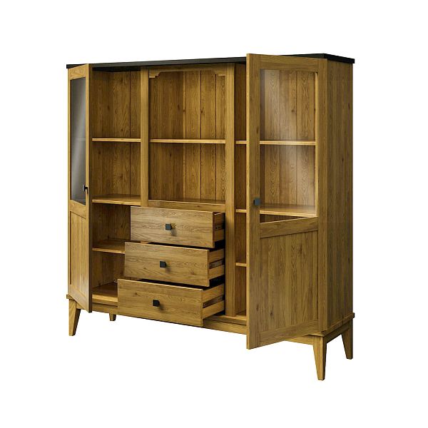 Фото шкаф для посуды из массива сосны в гостиную в стиле кантри коллекция «Бон Вояж» цвет антик 24-колониал, дерево размеры 1514х1489х401 в интернет-магазине СиВер