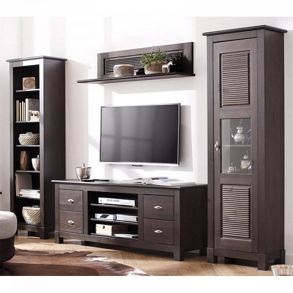 Фото каталог шкаф для посуды на кухню или в гостиную из массива сосны Рауна 10 цвет колониал темный почти черный размеры 55х180х33 в стиле кантри в интернет-магазине СиВер