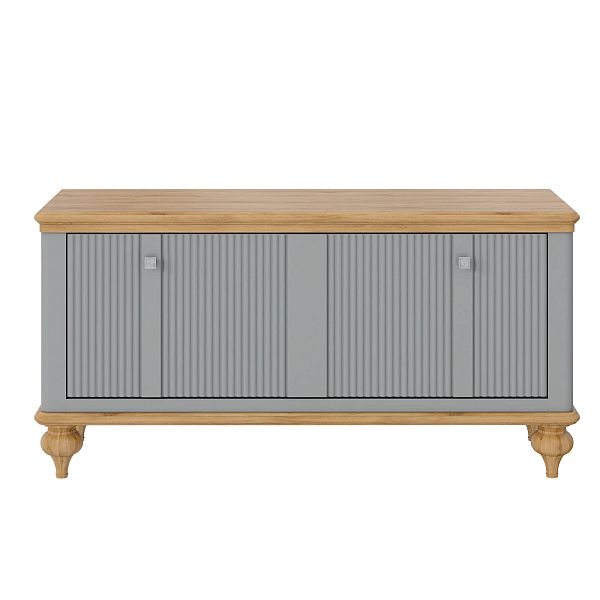 Фото тумба под обувь «Рандеву» 10, цвет белый лак/антик 24, серый 7042/антик 24, размер 1132x557x384 из массива сосны в интернет-магазине СиВер