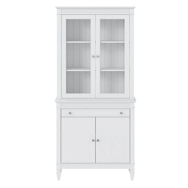 Фото стеллаж из массива сосны в гостиную в стиле кантри коллекция Ольса цвет белый лак, белый лак/антик 24, серый 7042, серый 7042/антик 24, дерево, размеры 102х219х46,5 в интернет-магазине СиВер - успейте купить по скидке