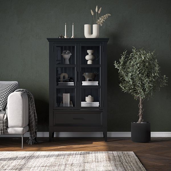 Фото шкаф для посуды из массива сосны в гостиную в стиле кантри коллекция «Квадро-С» цвет белый лак, белый лак-антик 24, серый 7042-антик 24, дерево размеры 757х1272х420 в интернет-магазине СиВер