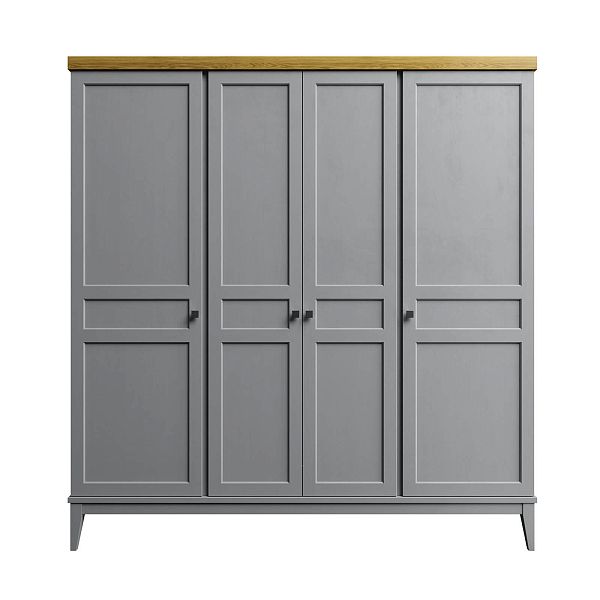 Фото шкаф для одежды из массива сосны в спальню или прихожую в стиле кантри коллекция «Бон Вояж» цвет серый 7042-антик 24, дерево размеры 1989х2096х590 в интернет-магазине СиВер