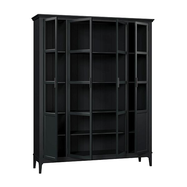 Фото Шкаф для книг «Квадро-С» 422С из массива сосны в гостиную в стиле кантри коллекция «Квадро-С» цвет белый лак, белый лак-антик 24, серый 7042-антик 24, дерево размеры 1643х2047х421 в интернет-магазине СиВер