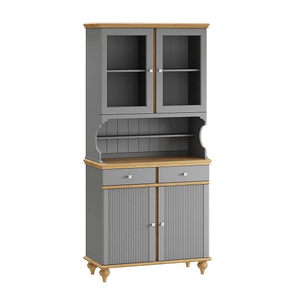 Фото стеллаж из массива сосны в гостиную в стиле кантри коллекция Рандеву цвет белый лак/антик 24, серый 7042-антик 24, дерево, размеры 979x2093x457 в интернет-магазине СиВер - успейте купить по скидке