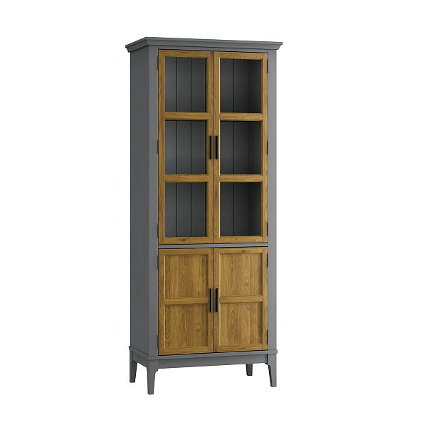 Фото Шкаф для посуды «Квадро-С» 22GT-185 из массива сосны. Цвет белый лак, белый лак-антик 24, серый 7042-антик 24, идеально для стиля сканди, минимал, лофт. С доставкой по России. Материал - массив сосны, размер - 757х1846х420 мм. в интернет-магазине СиВер