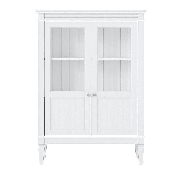 Фото шкаф для посуды из массива сосны в гостиную в стиле кантри коллекция Ольса цвет белый лак, белый лак/антик 24, серый 7042/антик 24, светлый дерево размеры 1021х1437х400 в интернет-магазине СиВер