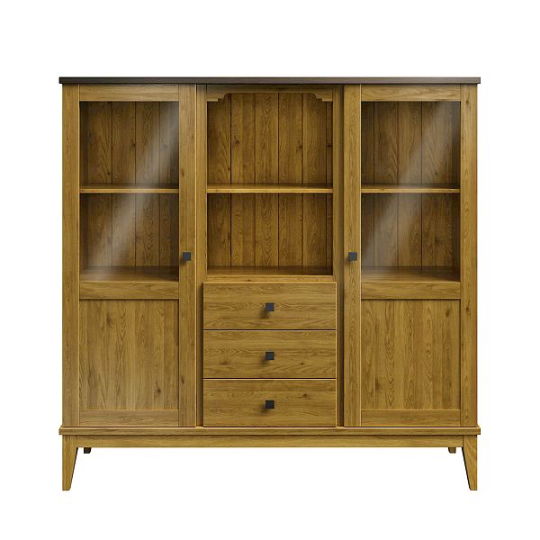 Фото шкаф для посуды из массива сосны в гостиную в стиле кантри коллекция «Бон Вояж» цвет антик 24-колониал, дерево размеры 1514х1489х401 в интернет-магазине СиВер