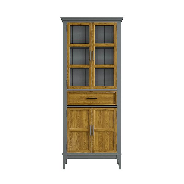 Фото Шкаф для посуды «Квадро-С» 221-185 из массива сосны. Цвет белый лак, белый лак-антик 24, серый 7042-антик 24, идеально для стиля сканди, минимал, лофт. С доставкой по России. Материал - массив сосны, размер - 757х1846х420 мм. в интернет-магазине СиВер