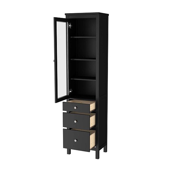 Фото шкаф для посуды из массива сосны в гостиную в стиле кантри коллекция «Кантри» цвет белый лак, блэк, дерево размеры 492х1972х364 в интернет-магазине СиВер