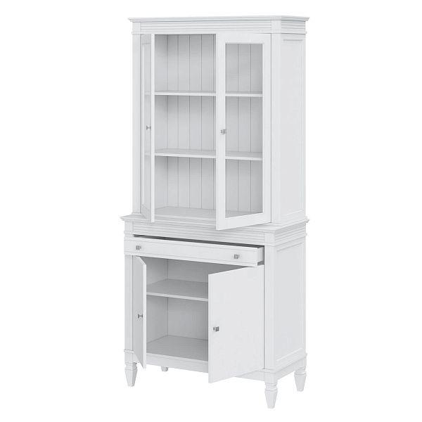 Фото стеллаж из массива сосны в гостиную в стиле кантри коллекция Ольса цвет белый лак, белый лак/антик 24, серый 7042, серый 7042/антик 24, дерево, размеры 102х219х46,5 в интернет-магазине СиВер - успейте купить по скидке