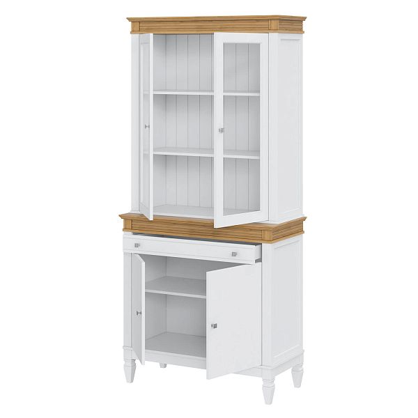 Фото стеллаж из массива сосны в гостиную в стиле кантри коллекция Ольса цвет белый лак, белый лак/антик 24, серый 7042, серый 7042/антик 24, дерево, размеры 102х219х46,5 в интернет-магазине СиВер - успейте купить по скидке