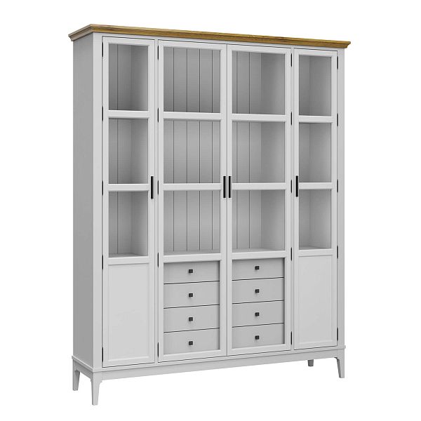 Фото Шкаф для книг «Квадро-С» 422С/04 из массива сосны в гостиную в стиле кантри коллекция «Квадро-С» цвет белый лак, белый лак-антик 24, серый 7042-антик 24, дерево размеры 1643х2047х421 в интернет-магазине СиВер