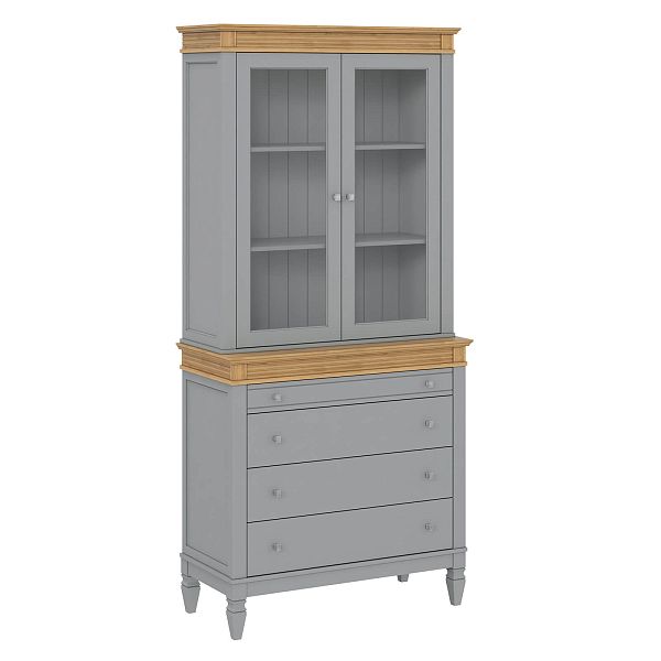 Фото стеллаж из массива сосны в гостиную в стиле кантри коллекция Ольса цвет белый лак, белый лак/антик 24, серый 7042, серый 7042/антик 24, дерево, размеры 102х219х46,5 в интернет-магазине СиВер - успейте купить по скидке