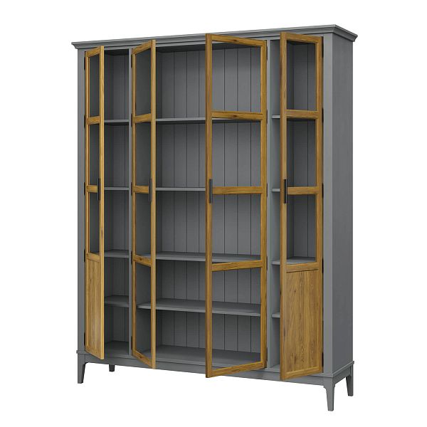 Фото Шкаф для книг «Квадро-С» 422С из массива сосны в гостиную в стиле кантри коллекция «Квадро-С» цвет белый лак, белый лак-антик 24, серый 7042-антик 24, дерево размеры 1643х2047х421 в интернет-магазине СиВер