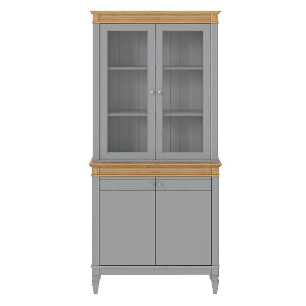 Фото стеллаж из массива сосны в гостиную в стиле кантри коллекция Ольса цвет белый лак, белый лак/антик 24, серый 7042, серый 7042/антик 24, дерево, размеры 102х219х46,5 в интернет-магазине СиВер - успейте купить по скидке