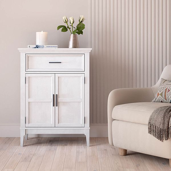 Фото тумба «Квадро-С» 21, цвет белый лак, белый лак-антик 24, серый 7042/антик 24, размер 757x1012x420 из массива сосны в интернет-магазине СиВер