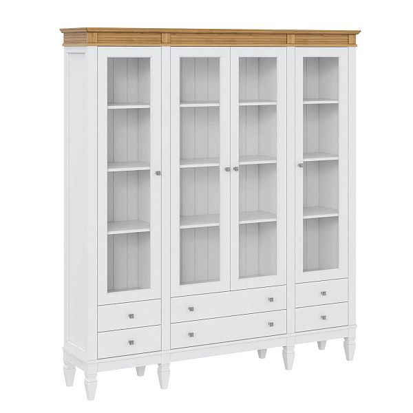 Фото пример широкий стеллаж с квадратными полками из массива сосны в гостиную в стиле лофт или скандинавский коллекция Ольса цвет белый лак, белый лак/антик 24, серый 7042, серый 7042/антик 24, светлый, дерево размеры 181,5х202х38 в интернет-магазине СиВер