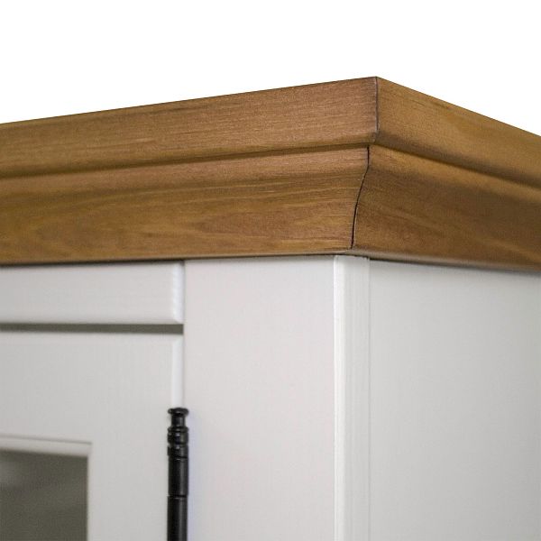 Фото шкаф для посуды из массива сосны в гостиную в стиле кантри коллекция «Квадро-С» цвет белый лак, белый лак-антик 24, серый 7042-антик 24, дерево размеры 757х1272х420 в интернет-магазине СиВер