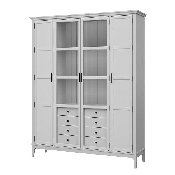 Фото Шкаф для книг «Квадро-С» 422Ф/04 из массива сосны в гостиную в стиле кантри коллекция «Квадро-С» цвет белый лак, белый лак-антик 24, серый 7042-антик 24, дерево размеры 1643х2047х421 в интернет-магазине СиВер