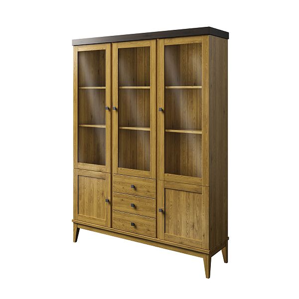 Фото шкаф для посуды из массива сосны в гостиную в стиле кантри коллекция «Бон Вояж» цвет антик 24-колониал, дерево размеры 1514х2035х401 в интернет-магазине СиВер