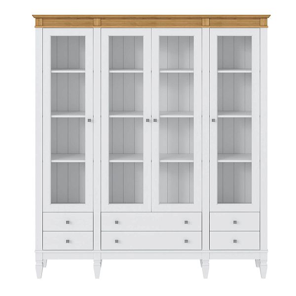 Фото пример широкий стеллаж с квадратными полками из массива сосны в гостиную в стиле лофт или скандинавский коллекция Ольса цвет белый лак, белый лак/антик 24, серый 7042, серый 7042/антик 24, светлый, дерево размеры 181,5х202х38 в интернет-магазине СиВер