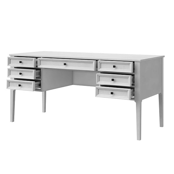 Изображение рабочий стол письменный в детскую или кабинет в стиле лофт или скандинавском стиле классика коллекции "Квадро-С" 07 размеры 1582х760х660 мм (цвет белый лак, белый лак/антик 24, серый 7042/антик 24) для ребенка или подростка