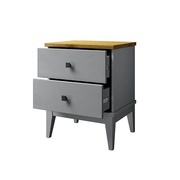 Фото прикроватная тумба в спальню из массива сосны "Бон Вояж" 02, 511x641x401, с двумя ящиками, серый 7042/антик 24 в стиле кантри в интернет-магазине СиВер