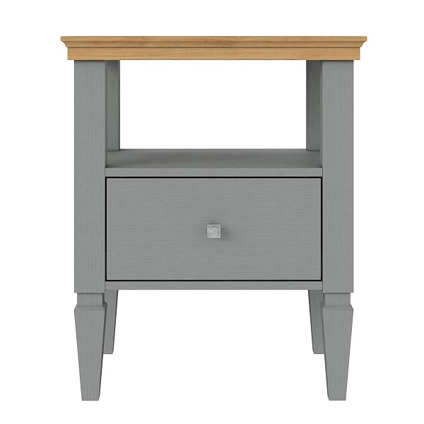 Фото прикроватная тумба в спальню из массива сосны "Ольса" 01 538x646x400, с одним ящиком, серый 7042/антик 24 в стиле кантри в интернет-магазине СиВер