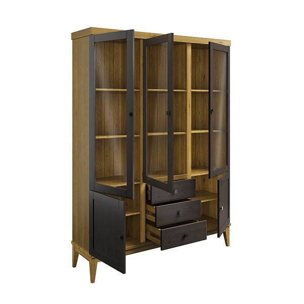 Фото шкаф для посуды из массива сосны в гостиную в стиле кантри коллекция «Бон Вояж» цвет антик 24-колониал, дерево размеры 1514х2035х401 в интернет-магазине СиВер