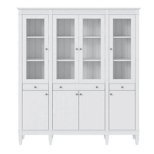 Фото пример широкий стеллаж с квадратными полками из массива сосны в гостиную в стиле лофт или скандинавский коллекция Ольса цвет белый лак, белый лак/антик 24, серый 7042, серый 7042/антик 24, светлый, дерево размеры 181,5х202х38 в интернет-магазине СиВер