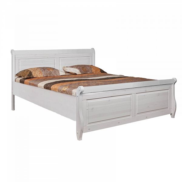 Изображение кровать из натурального дерева массива сосны Мальта М-160 без ящиков из массива сосны цвета антик, белый воск, колониал и серый в скандинавском стиле для элитного дома или небольшой квартиры